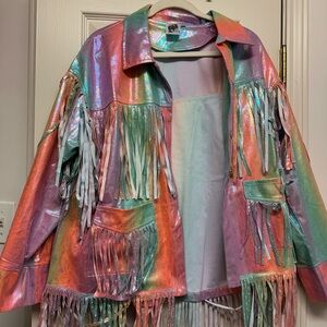 QUEEN OF SPARKLES Multicolor Fringe Utility Jacket